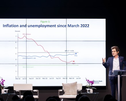 President Daly presenting figure a on inflation and unemployment.