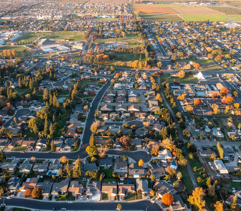 Aerial view of suburbs